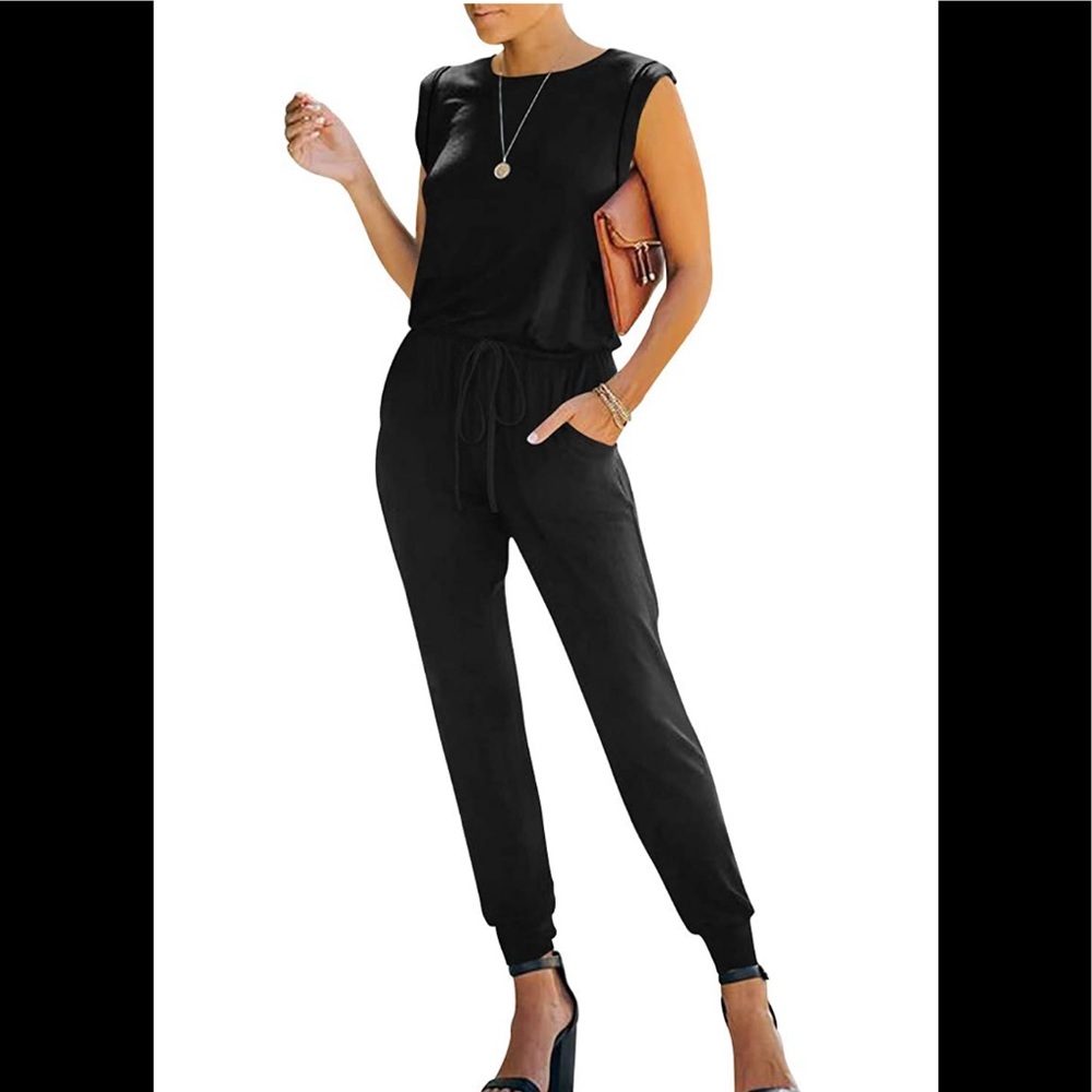 🆕Crewneck Elastic Waist Jumpsuit with Pockets